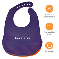 MOMISY Baby Bib For Newborn Waterproof Silicone Apron Wipeable Stain Resistant With pocket For 6 months and up (1, GreyPurpleStar)