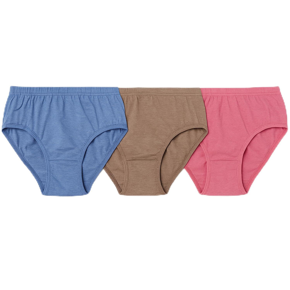 MOMISY Women's Cotton High-Waist Briefs, 68 cm Waist, Comfort Elastic Band, Blue Brown Pink, Pack of 3- Size XL (36)