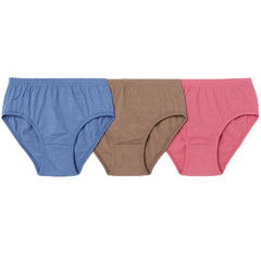 MOMISY Women's Cotton High-Waist Briefs, 68 cm Waist, Comfort Elastic Band, Blue Brown Pink, Pack of 3- Size XL (36)