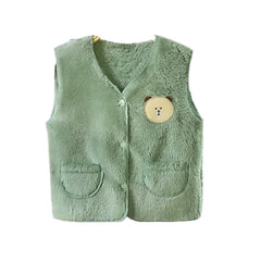 MOMISY Unisex Baby Girls Boys Faux Fur Sleeveless Vest Coat Lightweight V-Neck Short Gilet for Toddler (2 to 3 years, Green)