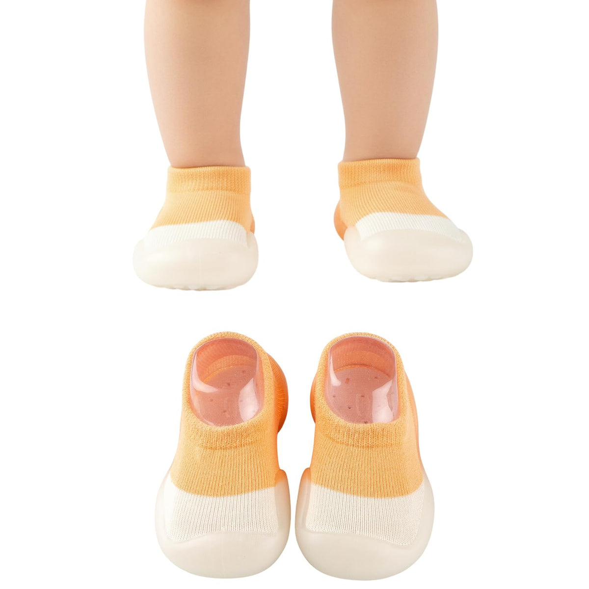 MOMISY Anti-Skid leather soled 2 Color Shoe Socks for Baby Boys and Baby Girls-12 to 24 months, Medium (Orange, 12-24 Months)