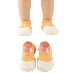 MOMISY Anti-Skid leather soled 2 Color Shoe Socks for Baby Boys and Baby Girls-12 to 24 months, Medium (Orange, 12-24 Months)