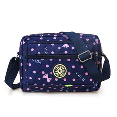 MOMISY Women Mobile Messenger Bag Ladies Nylon Shoulder Cross Body Long Strap for College, Outing, Travelling, Work (Medium, BluePinkPolka)