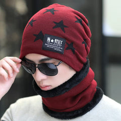 MOMISY Unisex Woolen Beanie Cap Plus Muffler Scarf Set for Men Women (Wine Red)