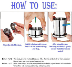 MOMISY Portable Folding Stainless Steel Travel Camping Water Mug Cup Glass -150ml, Silver (Stainless Steel 304)