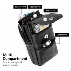 MOMISY Leather Crossbody Sling Bag, Mobile Cell Phone and Passport Holder, Travel Waist Pouch Holster for Men and Women (Black)