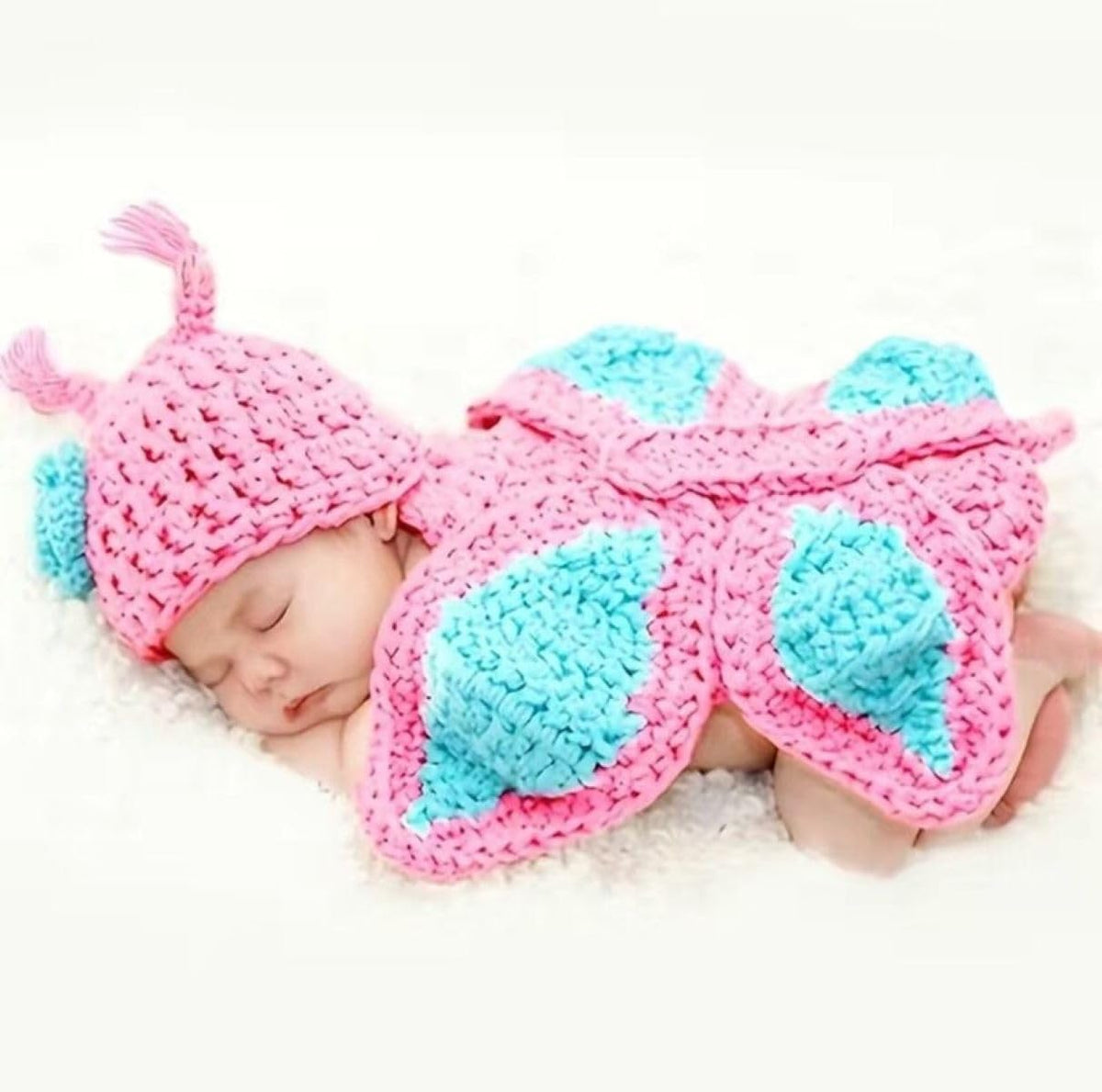 MOMISY Newborn Photography Props Baby Girl Boy Photo Props for Infant Hand Crocheted Butterfly Outfit-Pink Blue