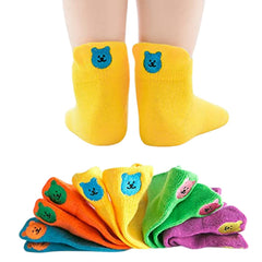 MOMISY 5 Pairs Baby Girl Boys Cute Teddy Bear Embroidery Toddlers Infant Solid Color Baby Socks - Teddy, 1-3 Years