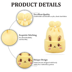 MOMISY Bunny Baby Cap, Soft Beanie Woolen Hat for Spring, Winter, Autumn, for Newborn, Infant, Toddler, Kids, Babies- 0 to 6 Months (in, Age, 0 Months, 6 Months, Yellow)