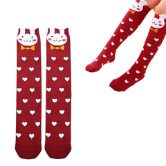 MOMISY 1 Pair of Baby Spring Winter And Autumn Combed Cotton Long Tube Knee-High Socks Suitable Age of 3 to 12 Years (IN, Age, 3 Years, 12 Years, BunnyHeart)