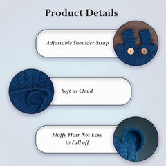 Baby Photography Costume Set, Knitted Bear Ear Beanie Cap with Romper, Navy Blue