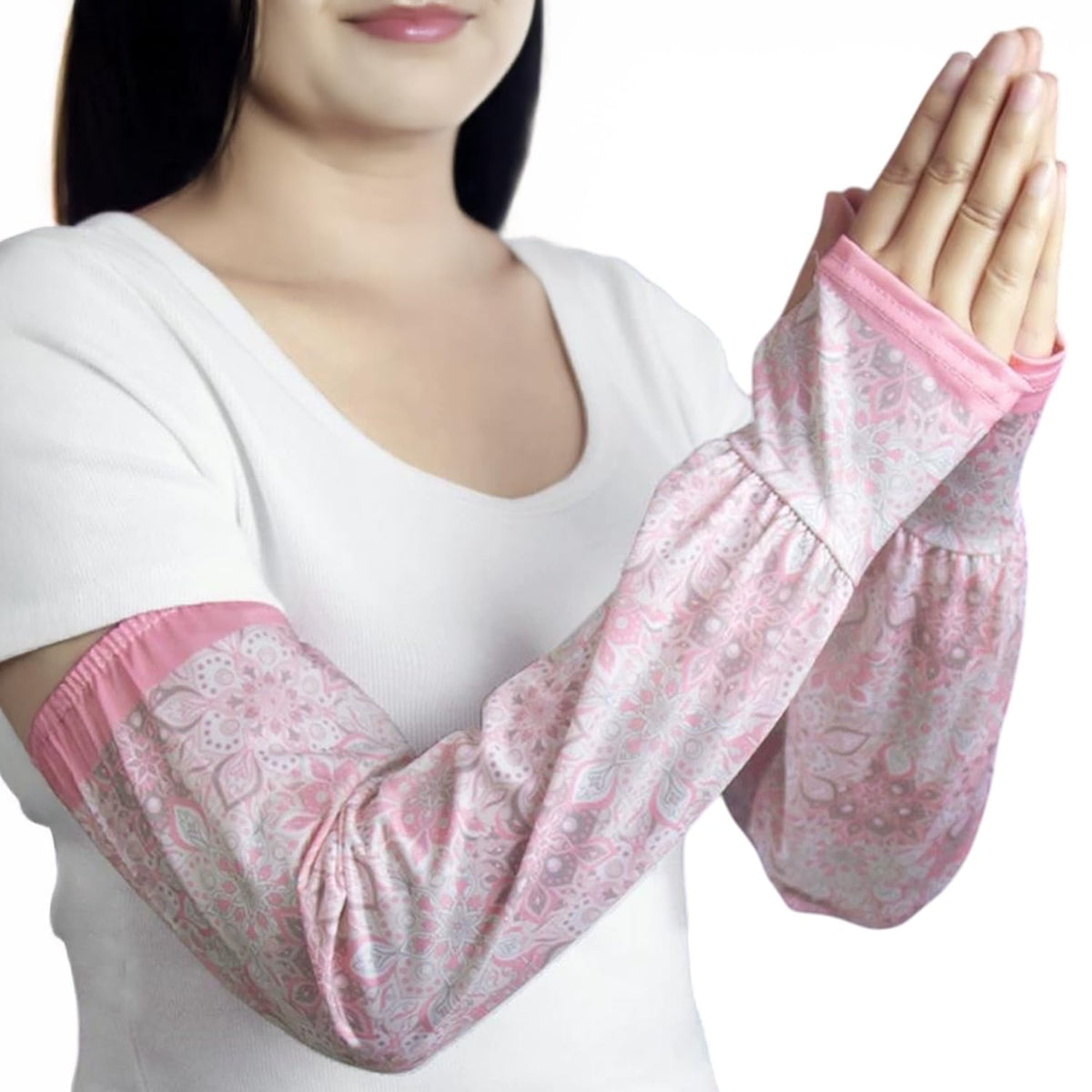MOMISY UV Sun Protection Arm Sleeves with Thumb Hole Sun Protection Hand Cover for Running and Cycling for Women, Loose-Fit Cooling Cover, 1 Pair (Pink)