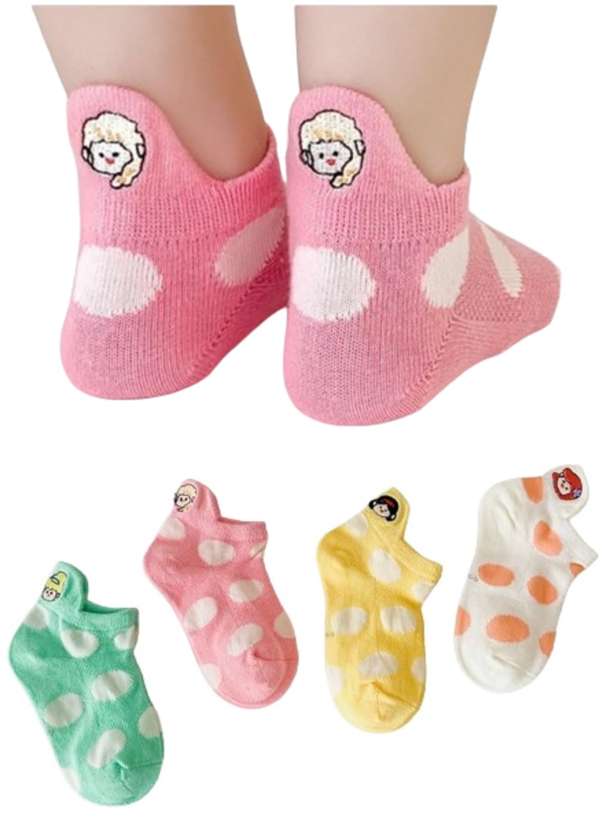 MOMISY 4 Pairs Girl Boys Tube Socks Toddlers Infant Solid Color Boat Spring and Autumn Socks Stretch Baby kids Sock (Polka Girl, 1-3Y)