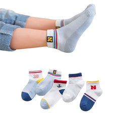 MOMISY 5 Pairs Girl Boys Tube Socks Toddlers Infant Solid Color Boat Spring and Autumn Socks Stretch Baby kids Sock (Symbol, 6 Year to 8 Year)