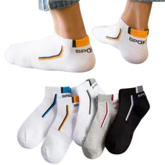 MOMISY Men's Premium Cotton Cushion Ankle length Socks, (Multicolor) Pack of 5 (Free Size) (Sports)