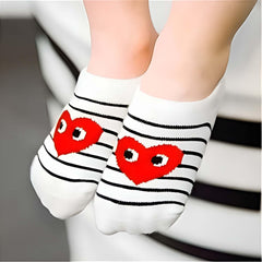 MOMISY 5 Pairs Baby Kids Girl Boys Tube Socks Toddlers Comfortable Ankel Length gifts (IN, Age, 6 Years, 8 Years, StripedHeart)