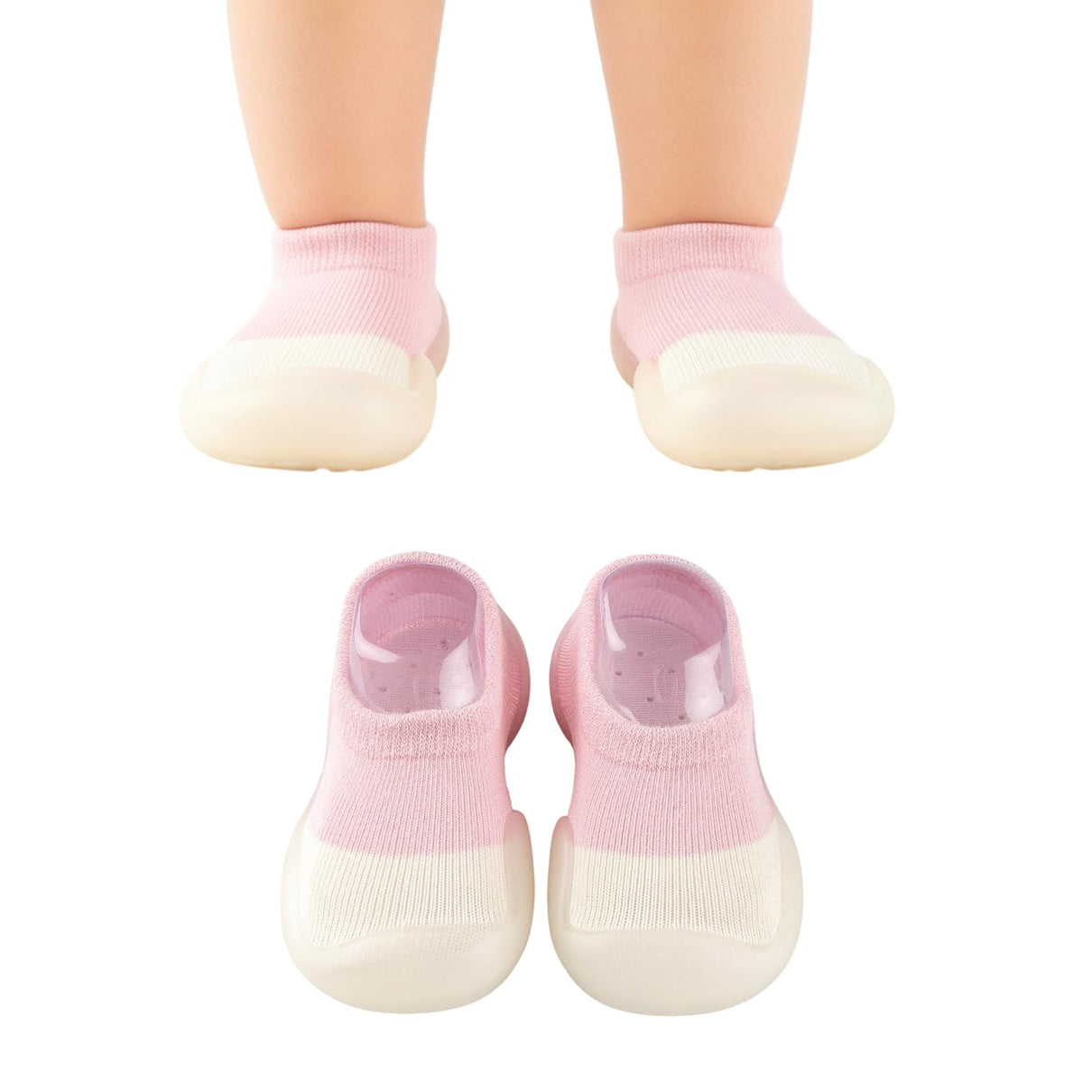 MOMISY Anti-Skid Leather Soled 2 Color Shoe Socks For Baby Boys And Baby Girls-12 To 24 Months, Medium (Pink, 12-24 Months), Ankle Length