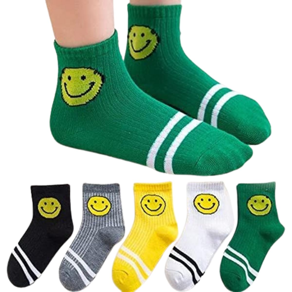 MOMISY 5 Pairs Bamboo Socks for children Toddlers Infant Baby Girl Boys (Smiley, 4 year to 6 year)