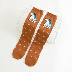 MOMISY 1 Pair of Baby Spring Winter And Autumn Combed Cotton Long Tube Knee-High Socks Suitable Age of 3 to 12 Years (IN, Age, 3 Years, 12 Years, BrownPony)
