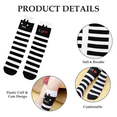 MOMISY 1 Pair of Baby Spring Winter And Autumn Combed Cotton Long Tube Knee-High Socks Suitable Age of 3 to 12 Years (LoveCatStripe, 3-12Y)