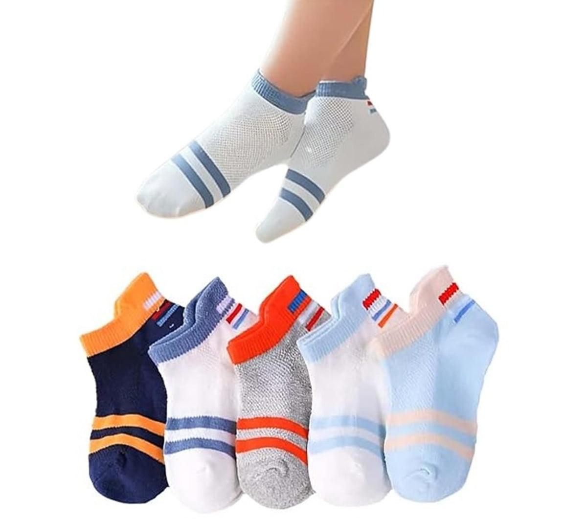 MOMISY 5 Pairs Tube Socks for children Toddlers Infant Baby Girl Boys (2Striped, 9 Year to 12 Year)