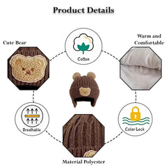 MOMISY Baby Beanie Winter Hat, Rainbow Warm Toddlers Beanies for Kids Boys & Girls Woolen Knitted Cap (6 Months - 2 Years) (Bear Brown)