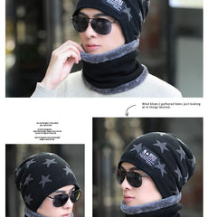 MOMISY Unisex Woolen Beanie Cap Plus Muffler Scarf Set for Men Women (Navy Blue)