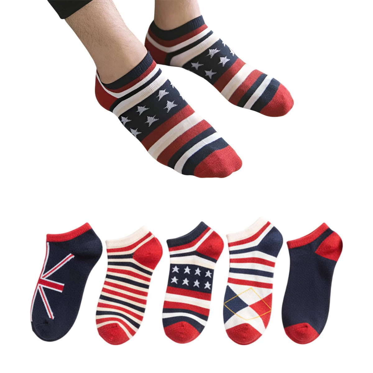 MOMISY Men's Premium Cotton Cushion Ankle Socks, Multicolour, Pack of 4, Free Size, British4