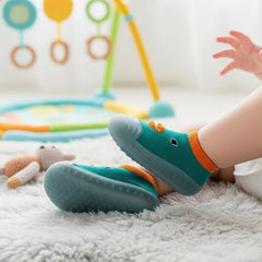 MOMISY Baby Anti-Skid Shoe Socks, Rubber Sole, Unisex, Low Top, Indoor Casual Wear, 3 Pairs (IN, Age, 6 Months, 12 Months, Green)