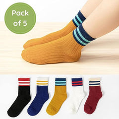 MOMISY 5 Pairs Baby kids Girl Boys Toddlers InfantmCotton Stretch Baby Socks (IN, Age, 0 Months, 12 Months, Multi2Bars/)