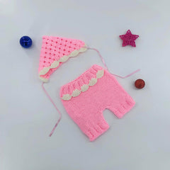 MOMISY Handmade Crochet Baby Photoshoot Photography Props, Pant Cap Costume, Pink