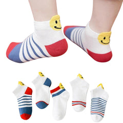 MOMISY 5 Pairs Baby Girl Boys Tube ankle Socks for Baby Girl BoysToddlers Infant kids (SmileyStriped, 9 Year to 12 Year)