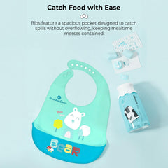 MOMISY Baby Bib For Newborn Waterproof Silicone Apron Wipeable Stain Resistant With pocket For 6 months and up (1, GreenBear)