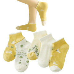 MOMISY 5 Pairs Baby Kids Girl Boys Tube Socks Toddlers Comfortable Ankel Length gifts (IN, Age, 3 Years, 5 Years, Bunny Yellow)