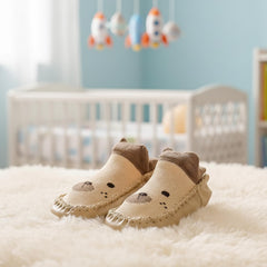 MOMISY Anti-Skid Leather Soled Shoe Ankle Length Socks For Baby Boys And Baby Girls-12 To 18 Months, Medium, Khaki