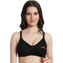 MOMISY Maternity Nursing Bra for Women | Non-Padded Cotton Blend | Wire-Free V-Neck Feeding Bra (Size 36 Black)