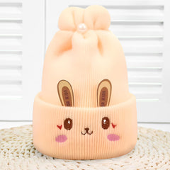 MOMISY Bunny Baby Cap, Soft Beanie Woolen Hat for Spring, Winter, Autumn, for Newborn, Infant, Toddler, Kids, Babies- 0 to 6 Months (in, Age, 0 Months, 6 Months, Peach)