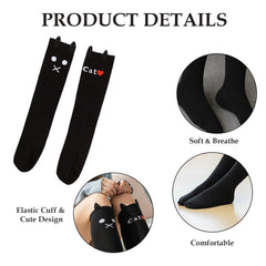 MOMISY 1 Pair of Baby Spring Winter And Autumn Combed Cotton Long Tube Knee-High Socks Suitable Age of 3 to 12 Years (LoveCatSolid, 3-12Y)