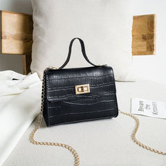 MOMISY Sling Bag with Long Chain Strap for Women Shoulder Crocodile Pattern Handbags (Black, 1)