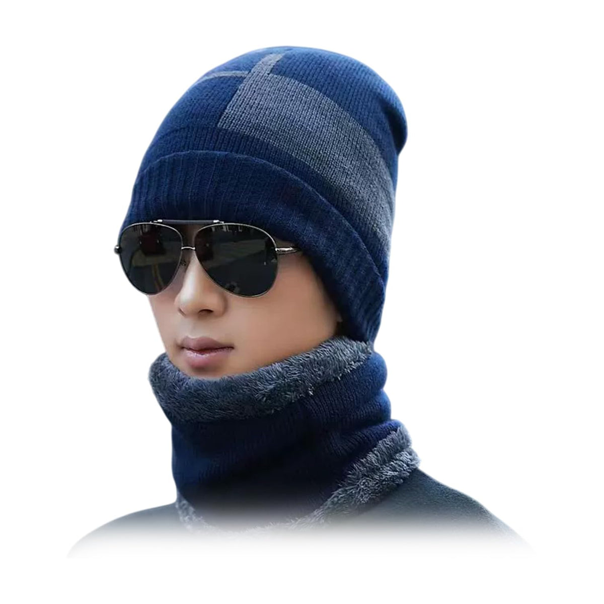 MOMISY Wool Winter Baseball Cap Plus Muffler Scarf Set for Men Women (Royal Blue)