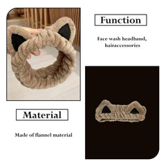 MOMISY Elastic Women's Lovely Hair Band Wash Face Spa Headband-Washable Facial Band Makeup Wrap Headbands Fits All Head Sizes-Cat Ear (Coffee Black, Free)