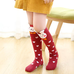 MOMISY 1 Pair of Baby Spring Winter And Autumn Combed Cotton Long Tube Knee-High Socks Suitable Age of 3 to 12 Years (IN, Age, 3 Years, 12 Years, BunnyHeart)