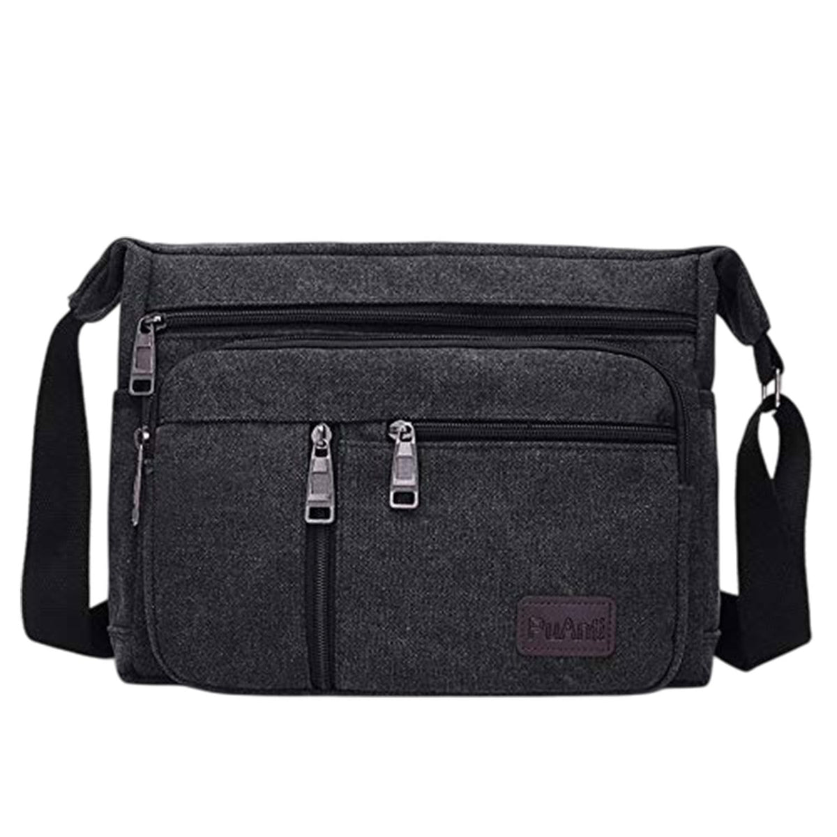 MOMISY Canvas Sling Cross Body Bag Travel Side Bag Office Messenger Bag Business Bag Multi Pocket Shoulder Bag Money Bag for Adults, Men and Women (Black)