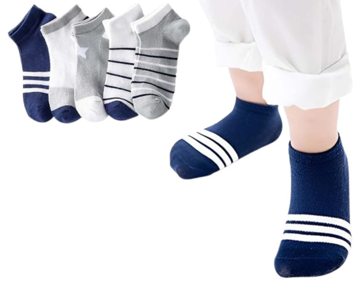 MOMISY 5 Pairs Baby kids Girl Boys Toddlers Infant Ankle Stretch Tube Socks (StripedStarLight, 12 Years-15 Years)