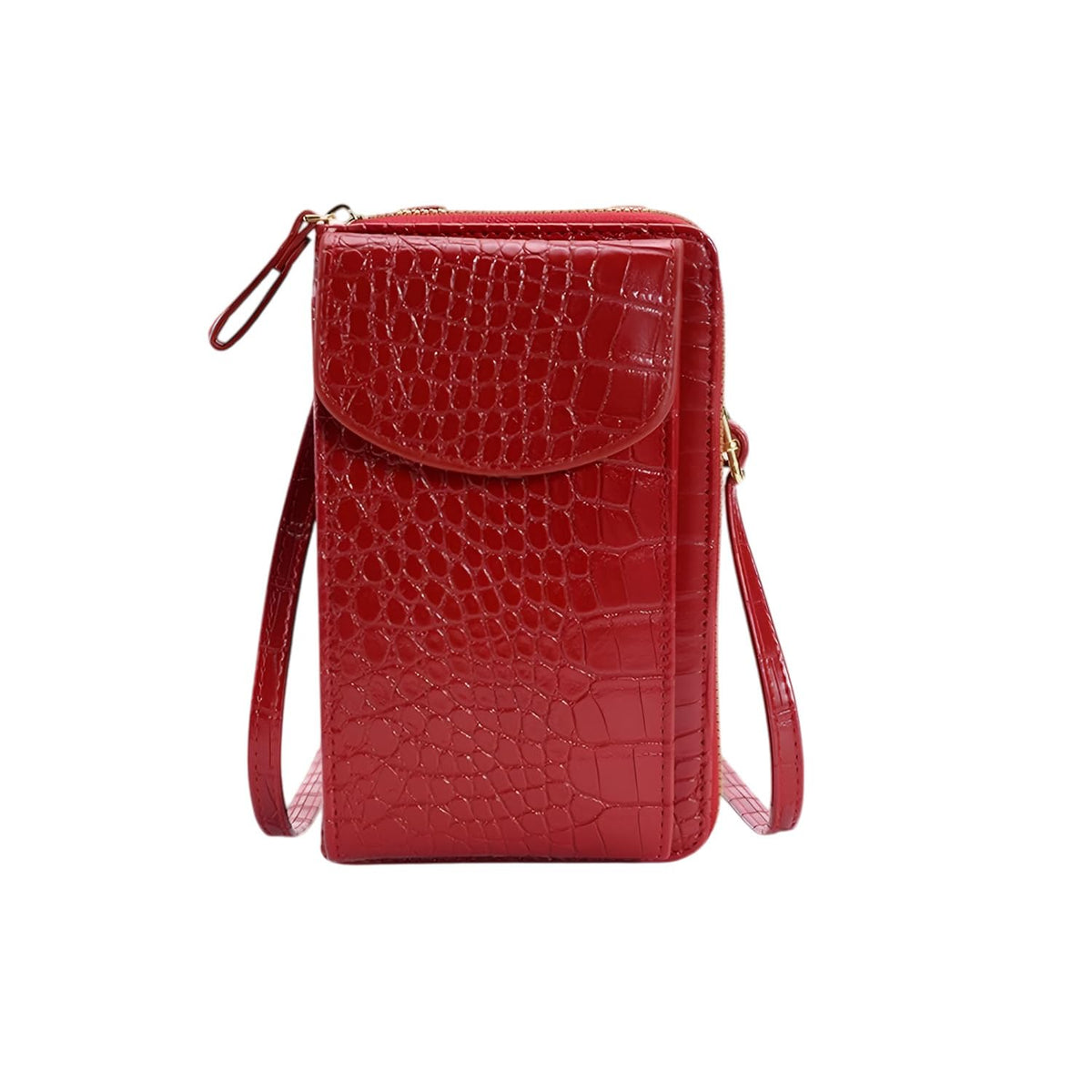MOMISY Multi-Function Crossbody bags for Women Mobile Cell Phone Holder Card Pocket Bag Stylish PU Leather Sling Bags for Women Girls Purse Wallet Mini Shoulder Bags-Crocodile Pattern (Red)