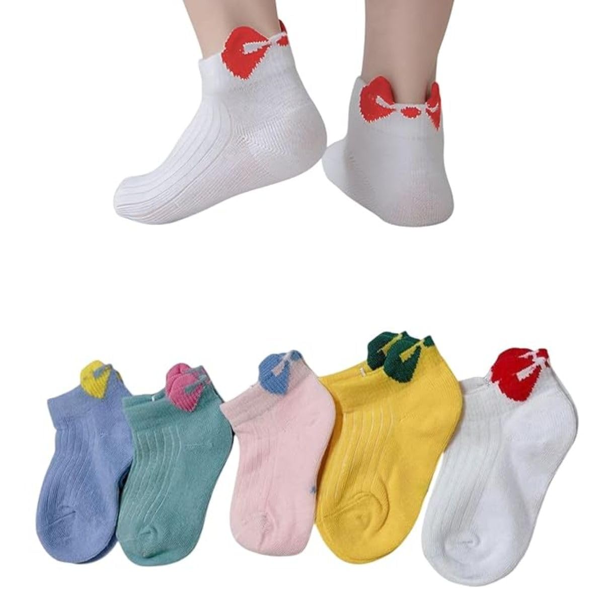 MOMISY 5 Pairs Baby Girl Boys Tube Socks Toddlers Infant Solid Color Boat Spring and Autumn Socks Stretch Baby Sock - Multicolor (IN, Age, 9 Years, 12 Years, Bow)
