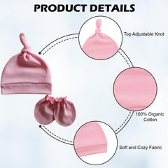 MOMISY Newborn Baby's Cotton Cap Mitten Set, 0-6 Months (IN, Age, 0 Months, 6 Months, LightPink)