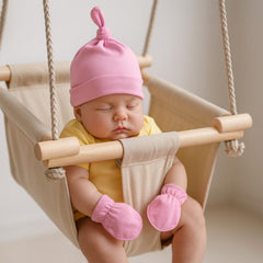 MOMISY Newborn Baby's Cotton Cap Mitten Set, 0-6 Months (IN, Age, 0 Months, 6 Months, LightPink)