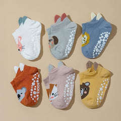 MOMISY Animal Pattern Cotton Non-Slip Ankle Socks, 6 Pairs, Toddler Baby Boys Girls, Warm Anti-Skid Infant Socks (IN, Age, 0 Months, 12 Months, Animal/)