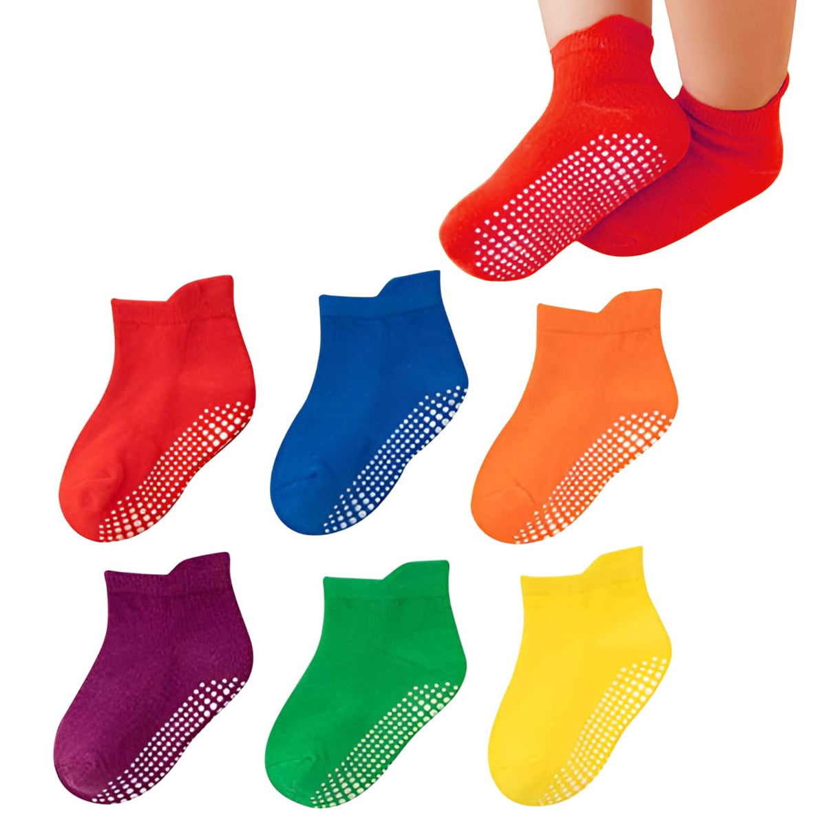 MOMISY Baby Girl Boys Non Slip Toddlers Infant Cotton Anti-Skid Socks-6 Pairs (AntiSkid-Dark, M)-1 to 2 Years